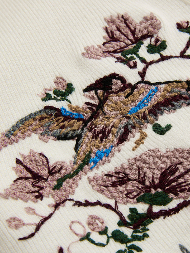 Floral Bird Embroidered Knit Vest