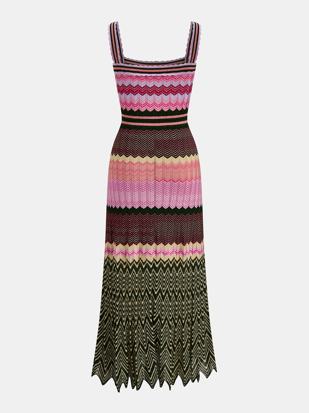 Square Neck Colorful Chevron Knit Midi Dress