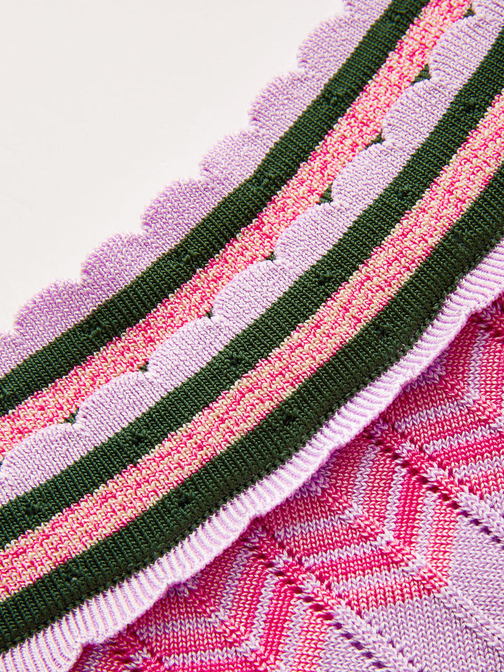 Square Neck Colorful Chevron Knit Midi Dress