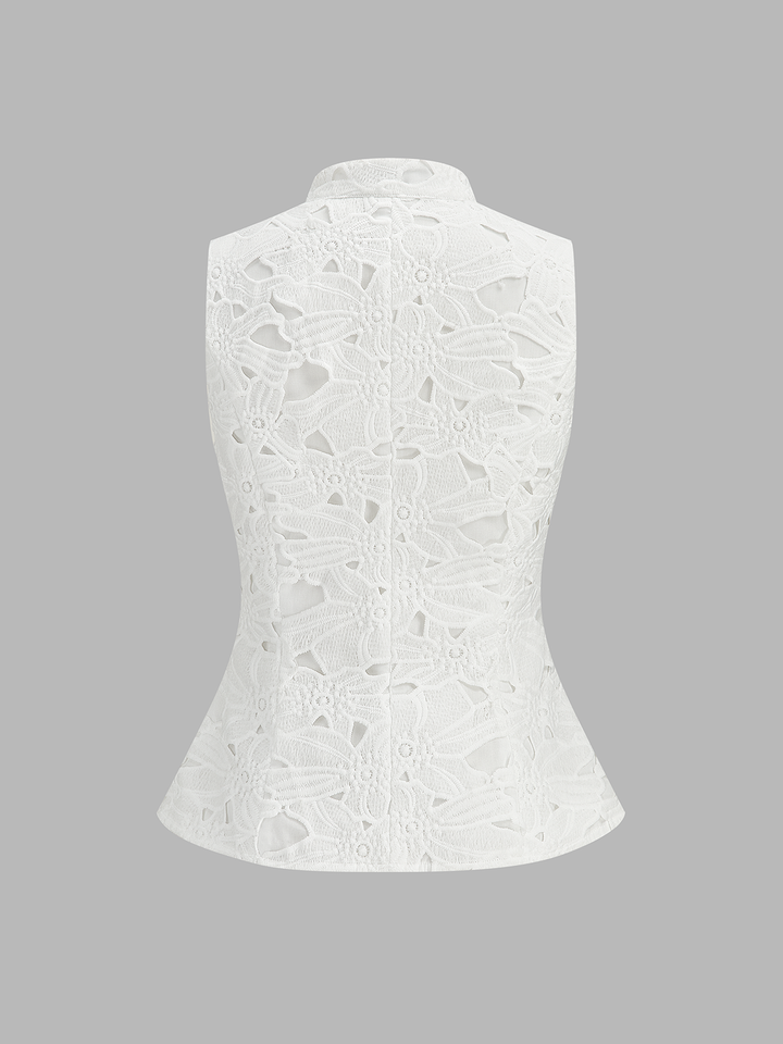 Guipure Lace Mandarin Collar Frog Button Vest