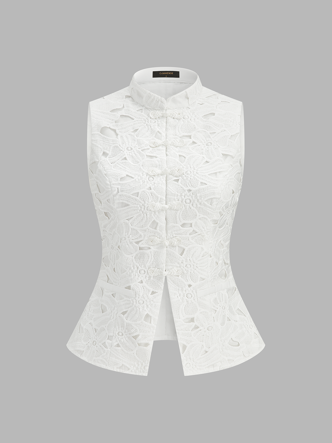 Guipure Lace Mandarin Collar Frog Button Vest