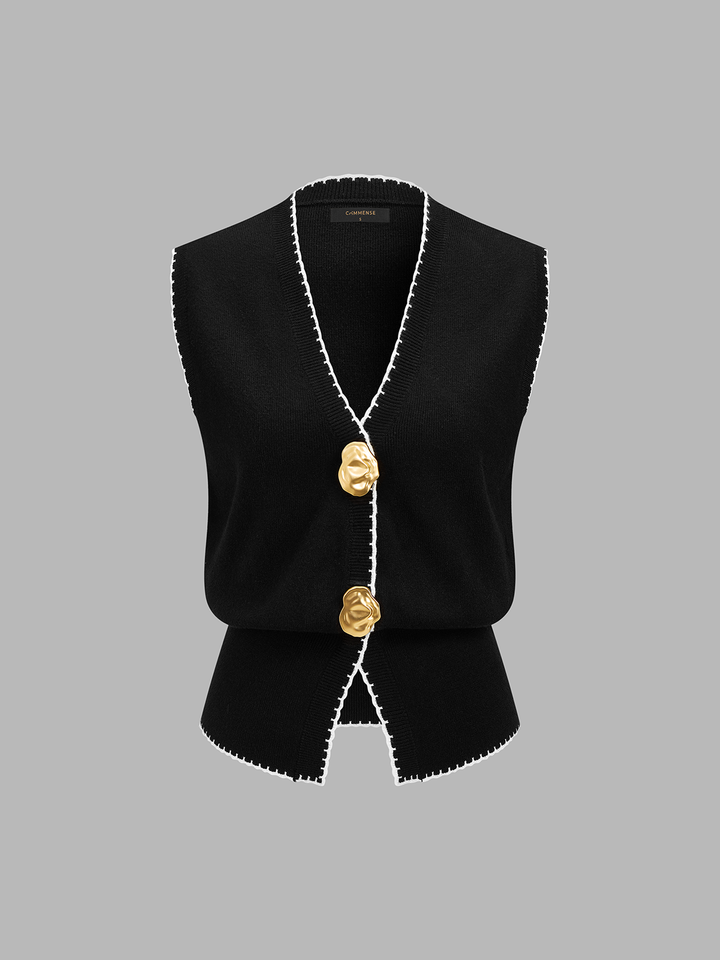 Contrast Trim V-Neck Sweater Vest