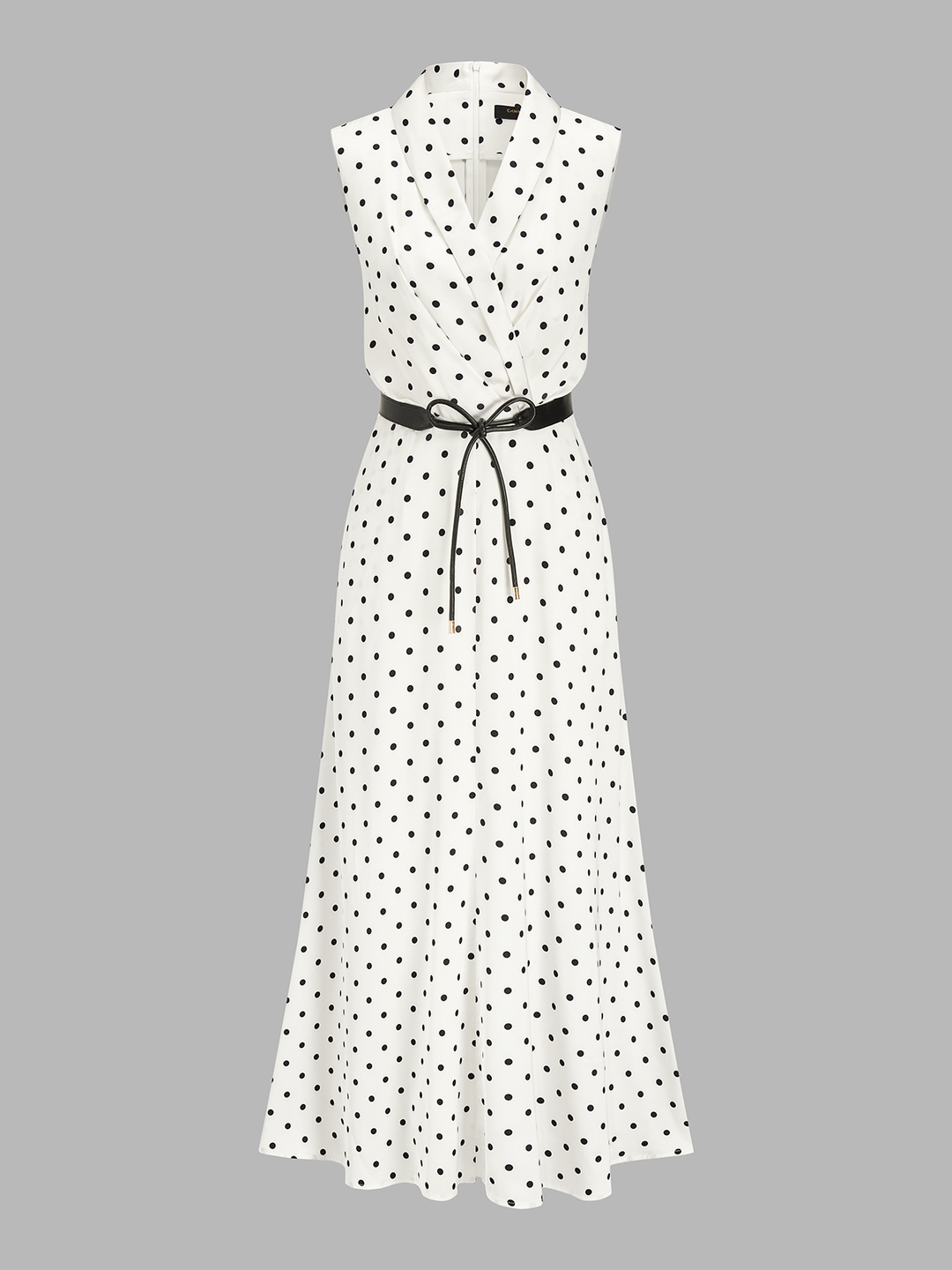 Polka Dot Sleeveless Belted Maxi Dress