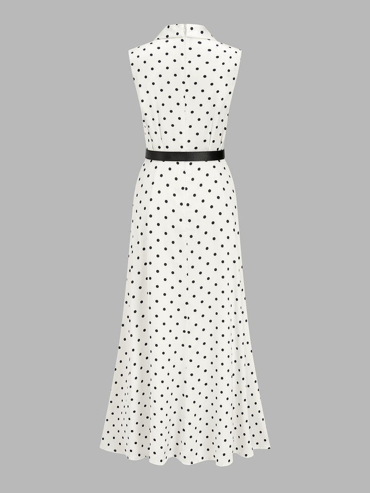Polka Dot Sleeveless Belted Maxi Dress