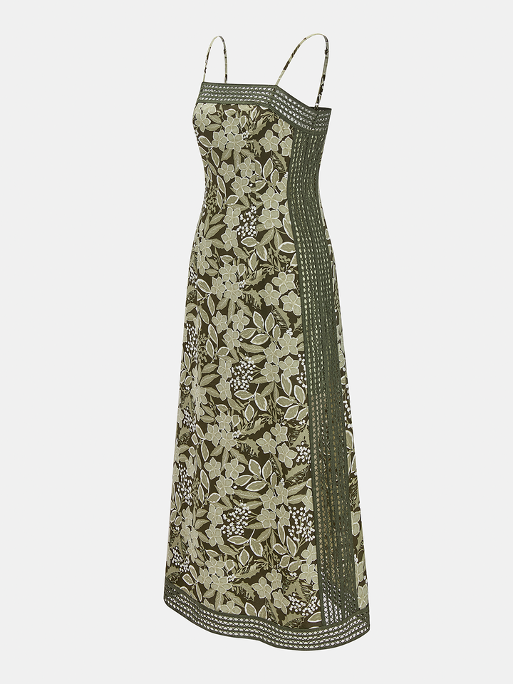 Crochet Trim Floral Print Slip Dress