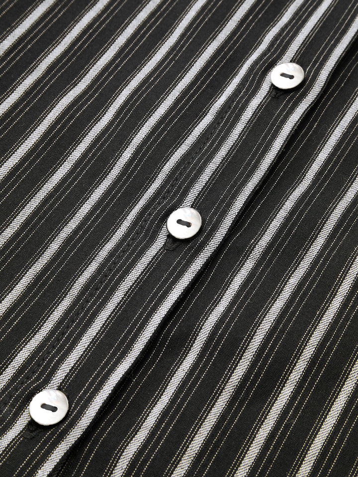 Striped Collared Sleeveless Tie Waist Midi Dress