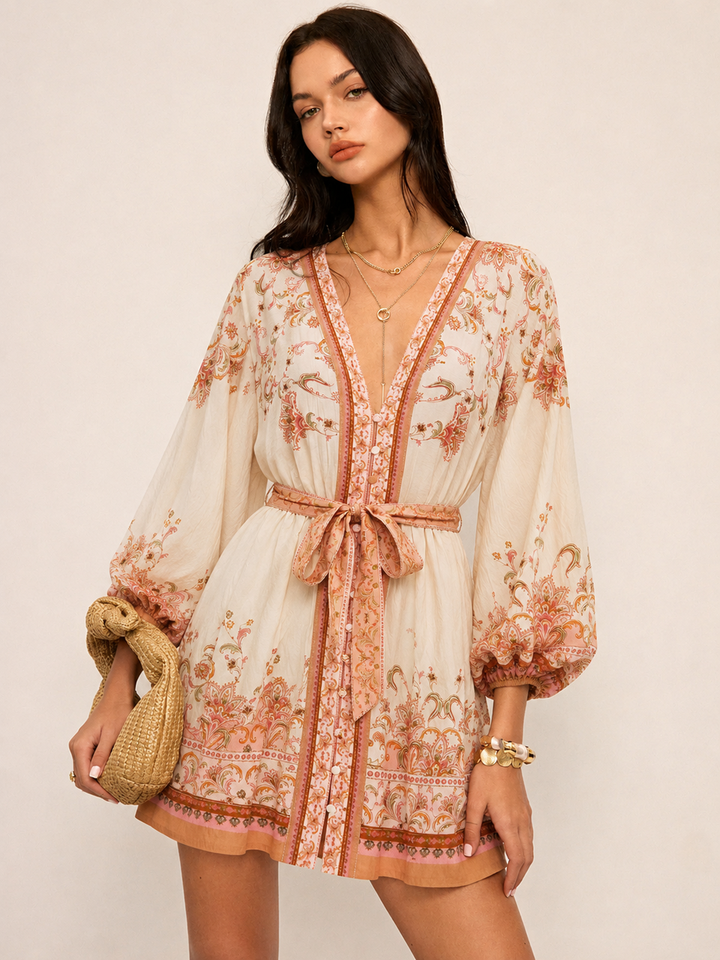 Paisley Print Belted Mini Dress