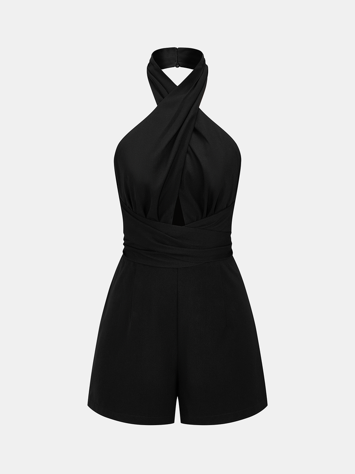 Tie-Back Cross Halter Neck Romper