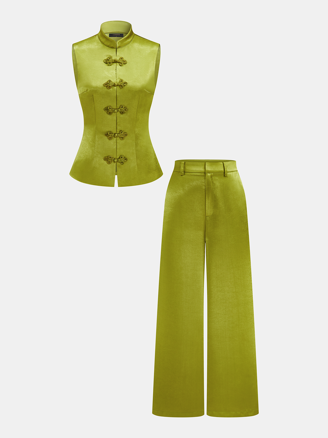 Chinese Knot Button Sleeveless Vest & Pants Set