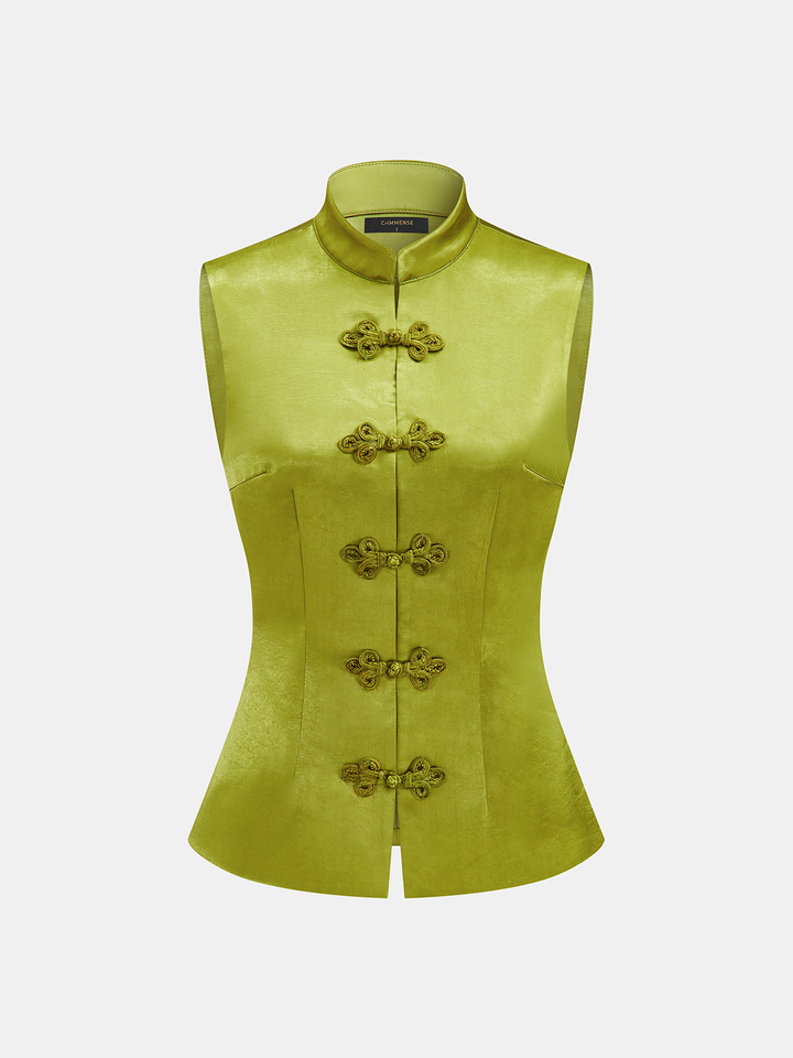 Chinese Knot Button Sleeveless Vest & Pants Set
