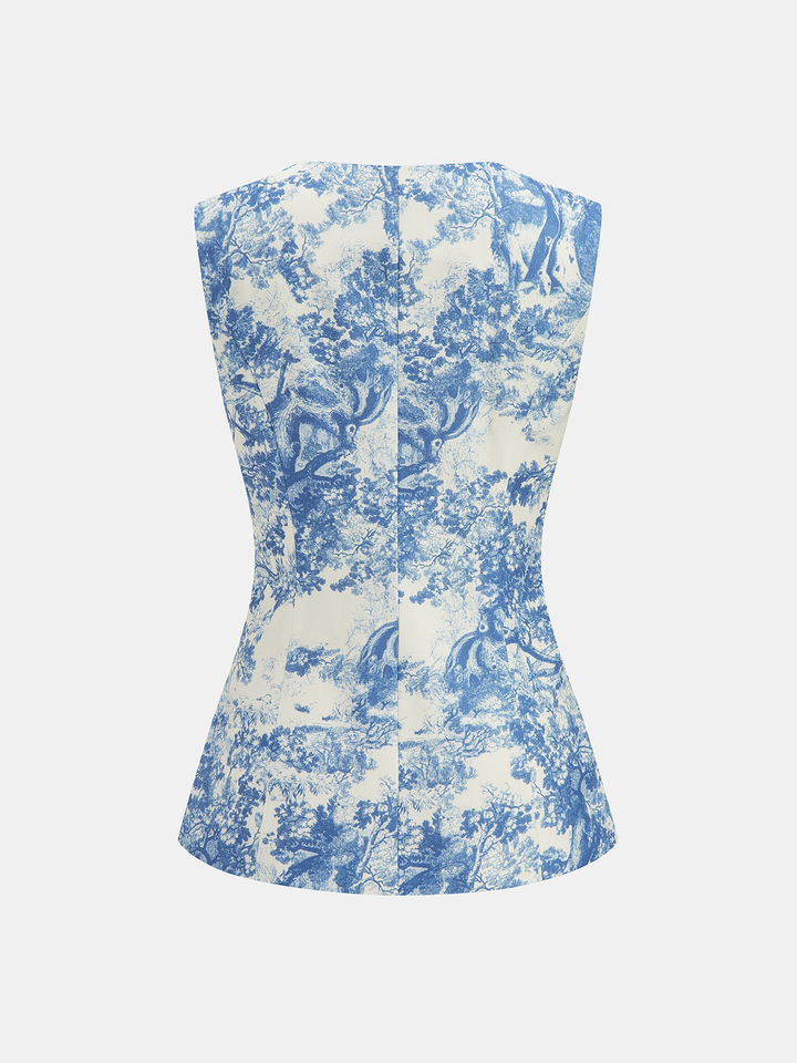 Toile Print Vest & Wide-Leg Pants Set