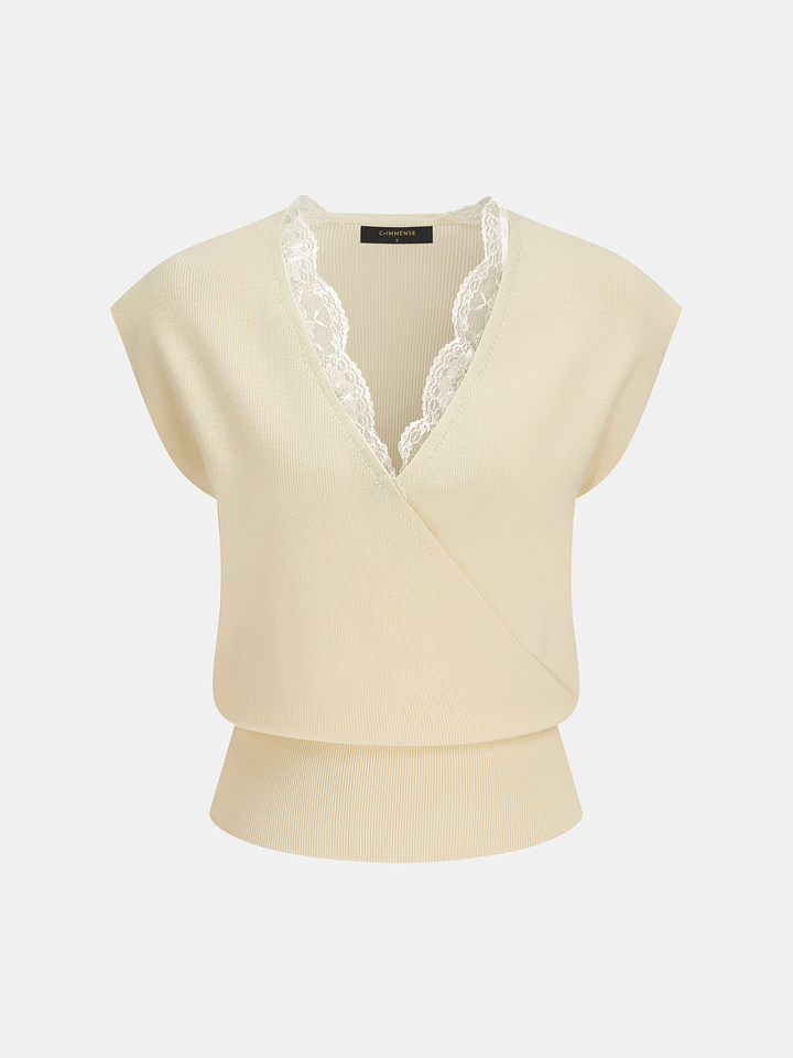 Lace Trim V-Neck Knit Top