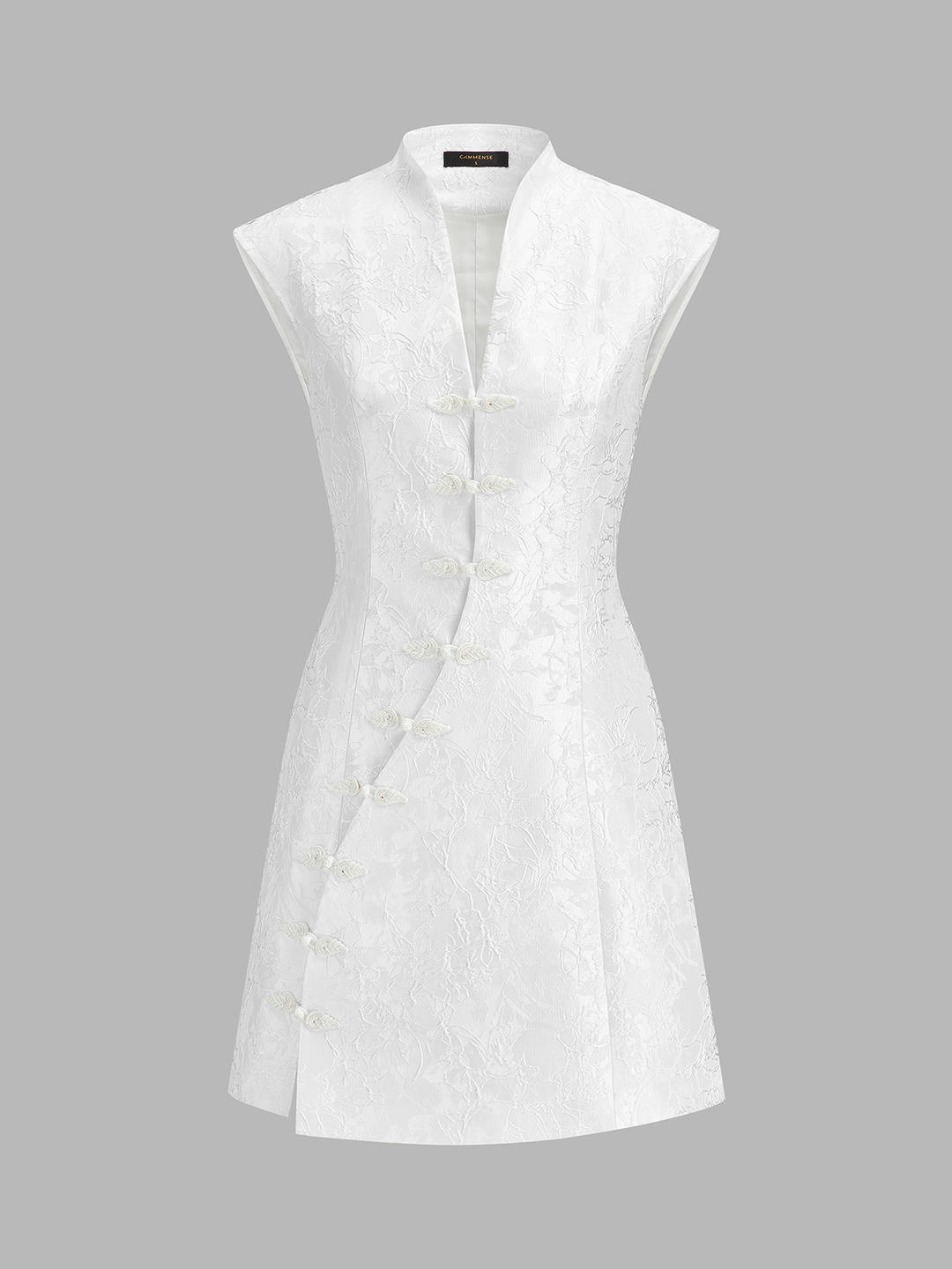 Jacquard Cheongsam-Style Frog Button Mini Dress