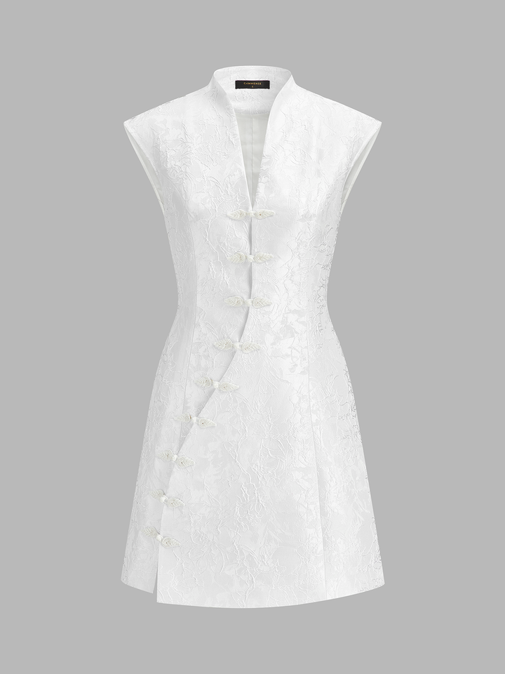 Jacquard Cheongsam-Style Frog Button Mini Dress