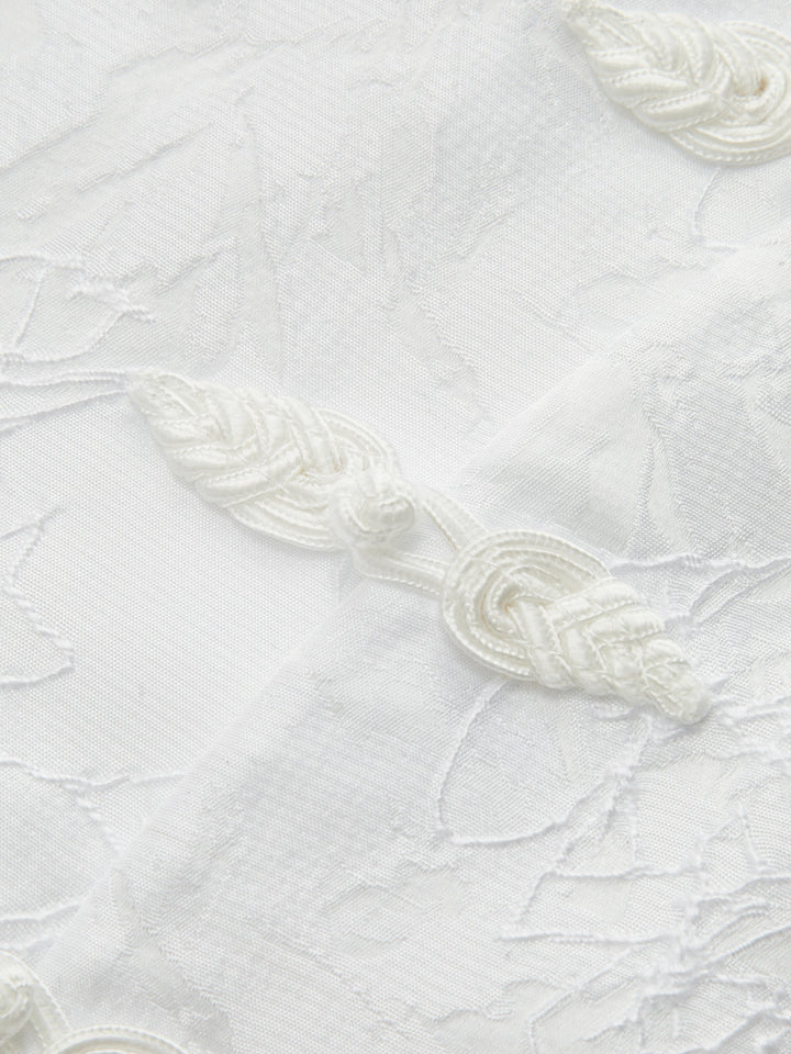 Jacquard Cheongsam-Style Frog Button Mini Dress