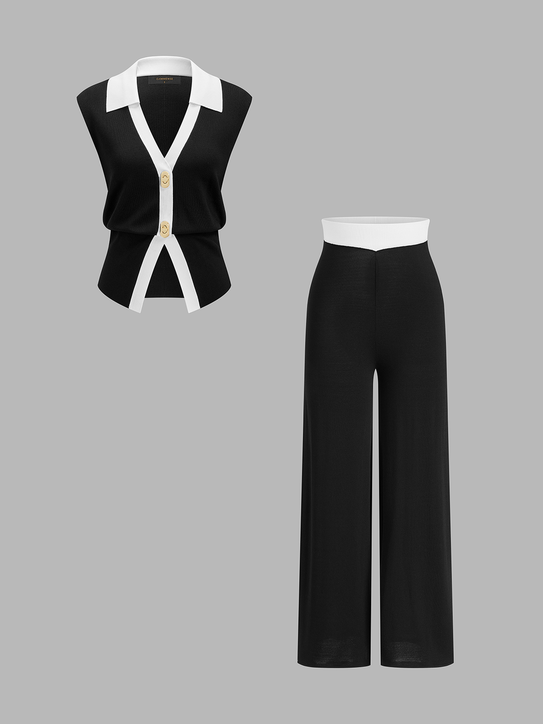 Contrast Trim Knit Vest & Pants Set