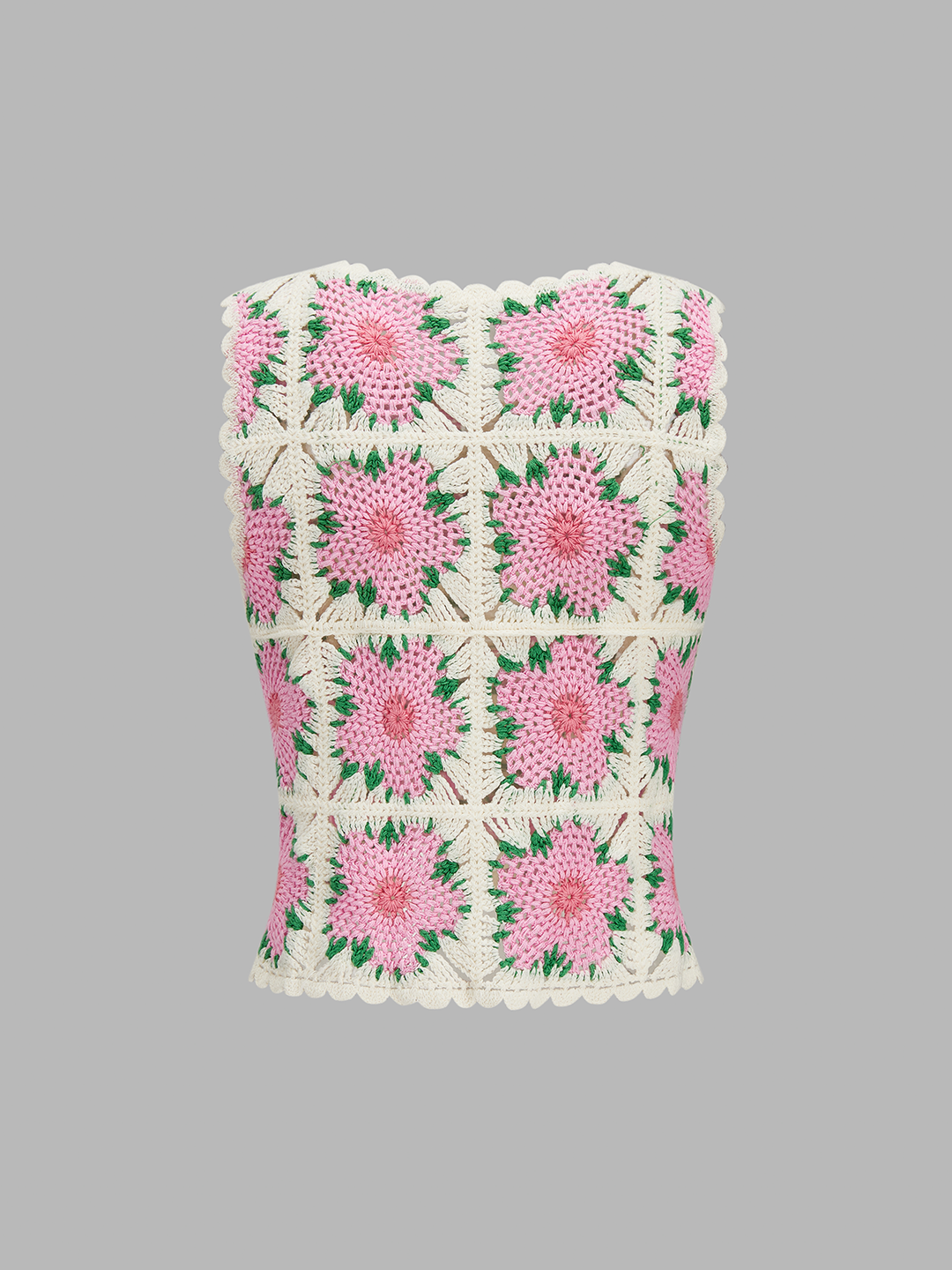Floral Crochet Sleeveless Knit Vest