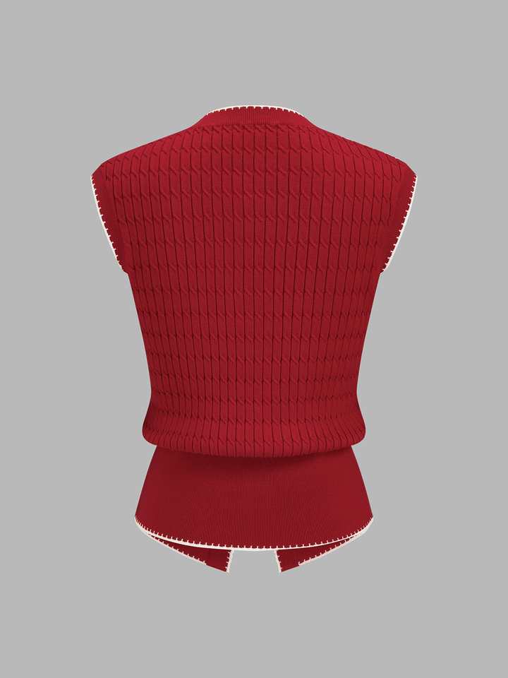 Contrast Trim Textured Knit Vest