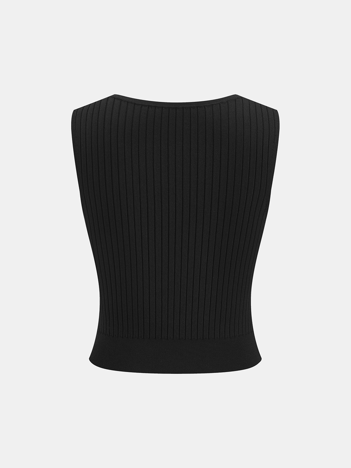 Metal Neckline Bar Ribbed Knit Tank Top