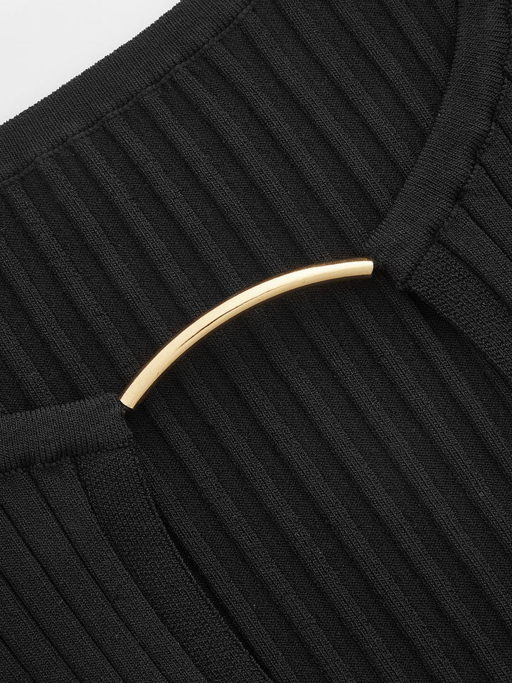 Metal Neckline Bar Ribbed Knit Tank Top
