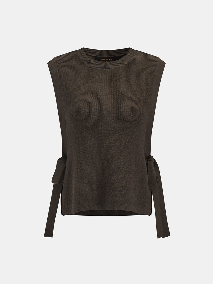 Side Tie Lace Panel Knit Sleeveless Vest