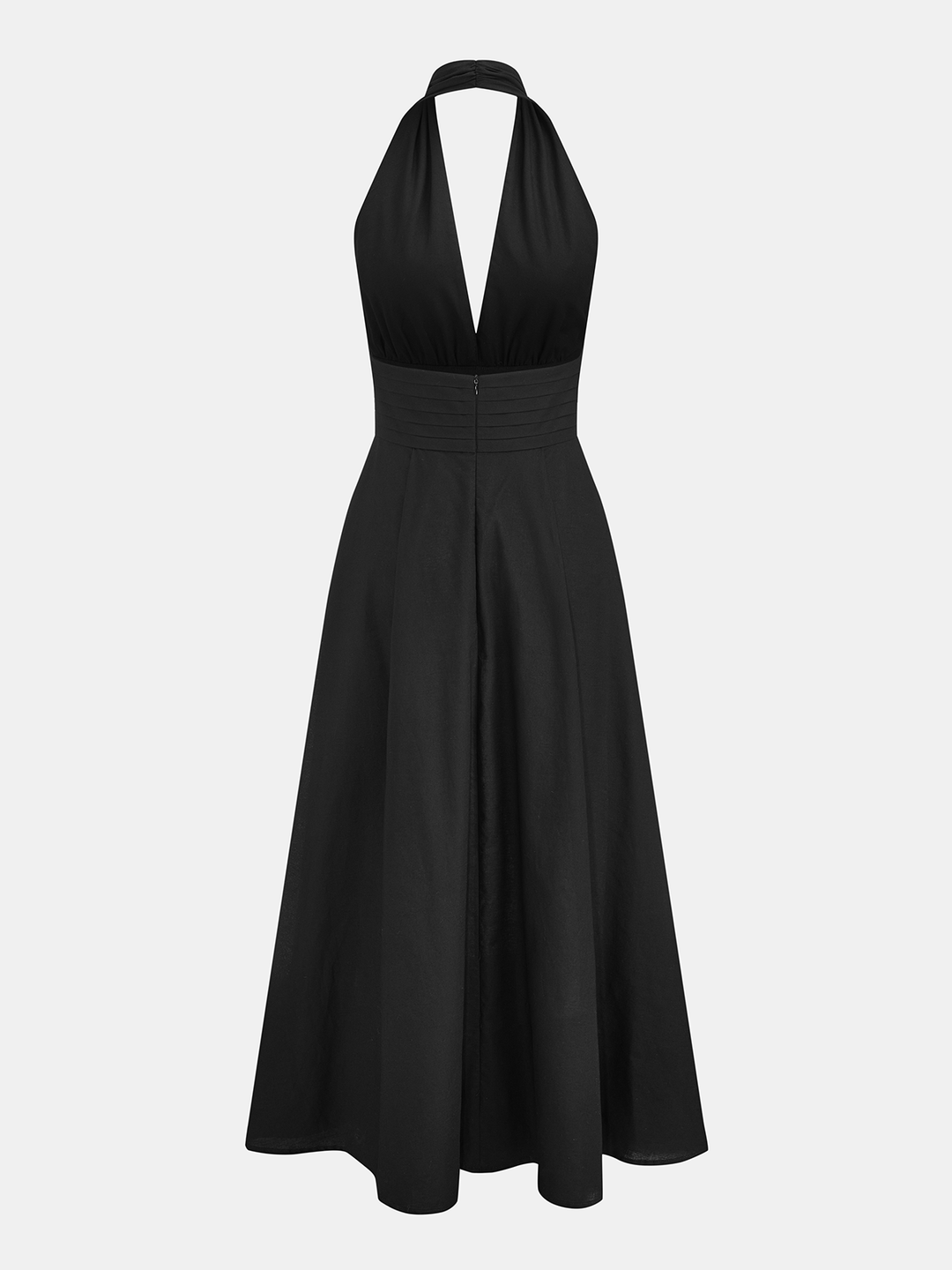 Deep V-Neck Halter Cotton Linen Maxi Dress