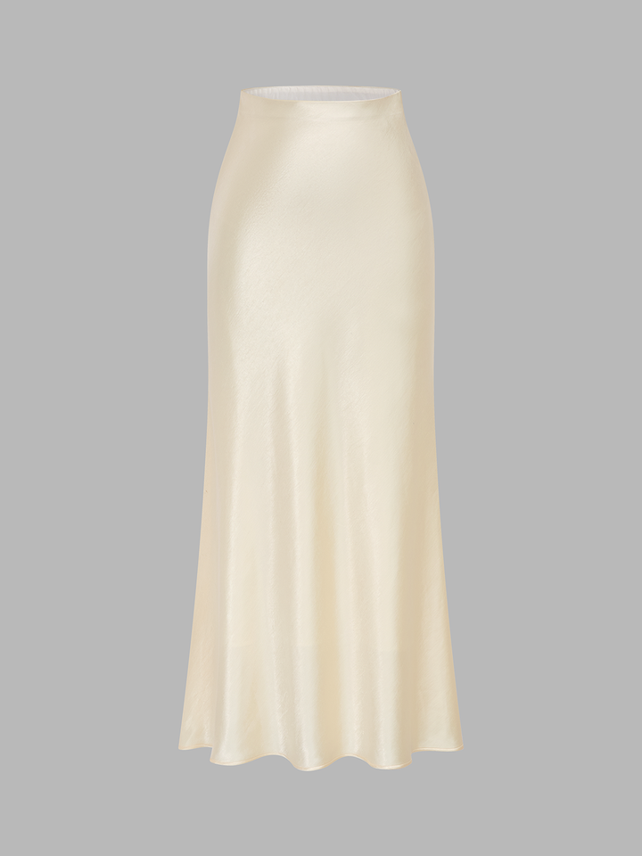 Frog Button Lace Vest & Satin Midi Skirt Set
