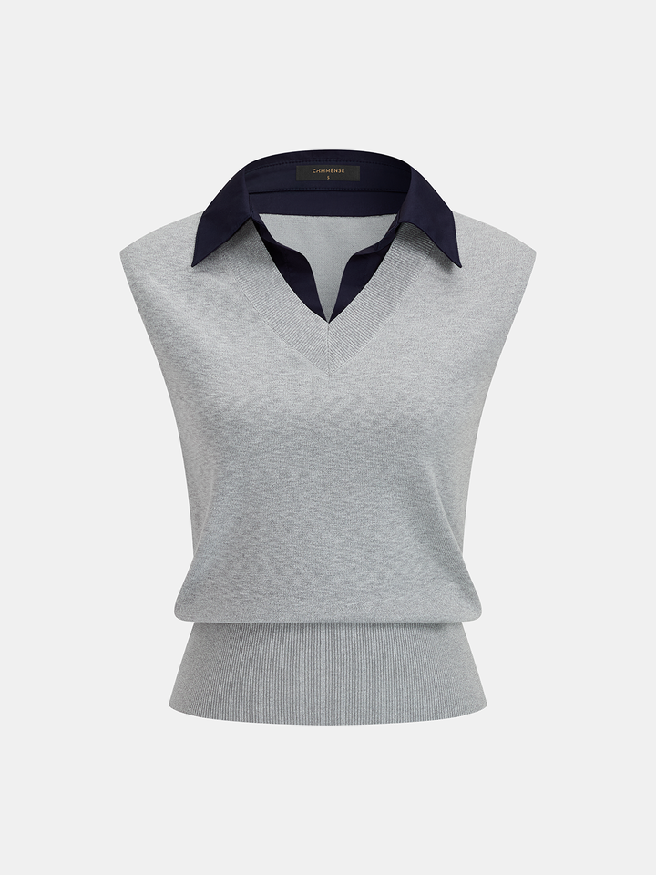Contrast Collar Knit Vest