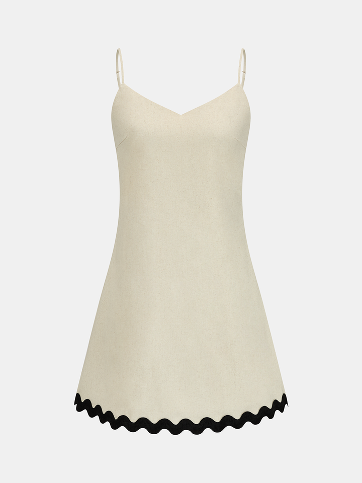 Scalloped Hem Cotton Linen Slip Mini Dress