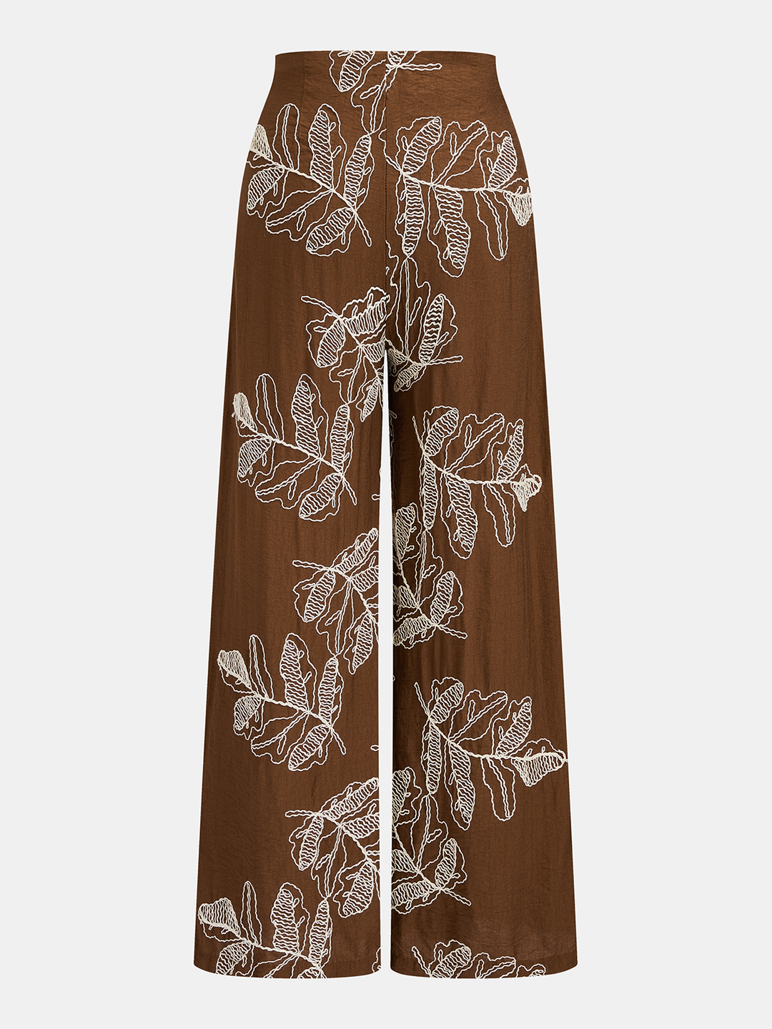 Leaf Embroidered Vest & Wide Leg Pants Set