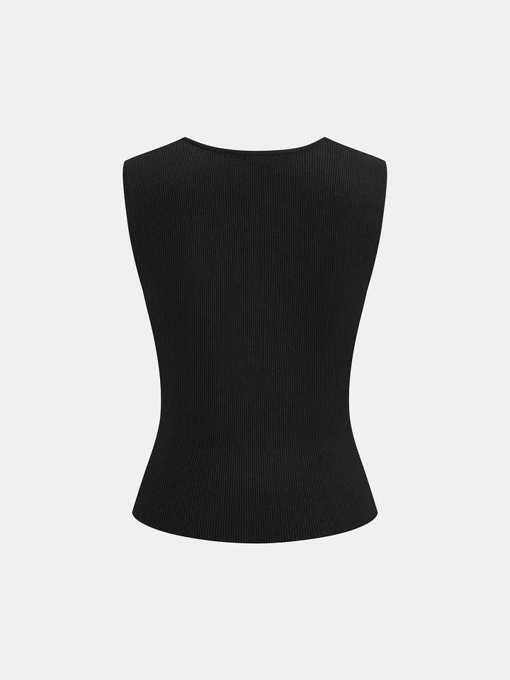 Frog Button Ribbed Knit Vest