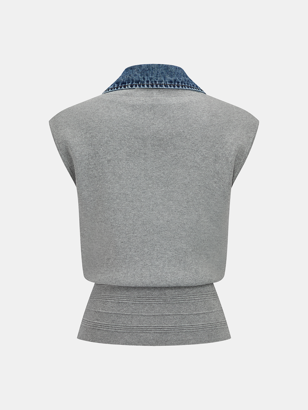 Denim Collar Sleeveless Knit Vest