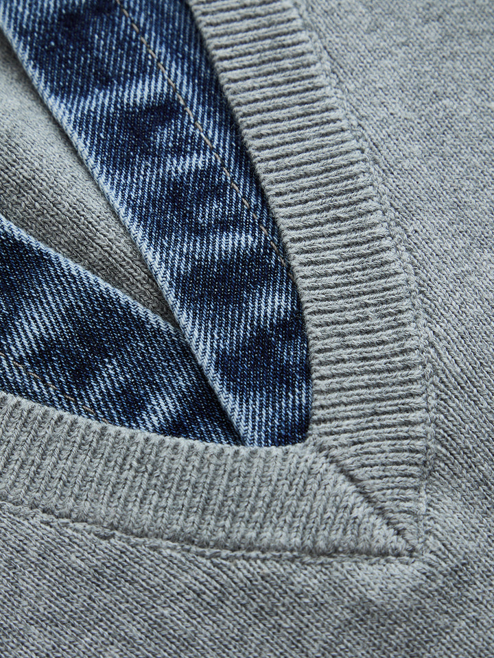 Denim Collar Sleeveless Knit Vest