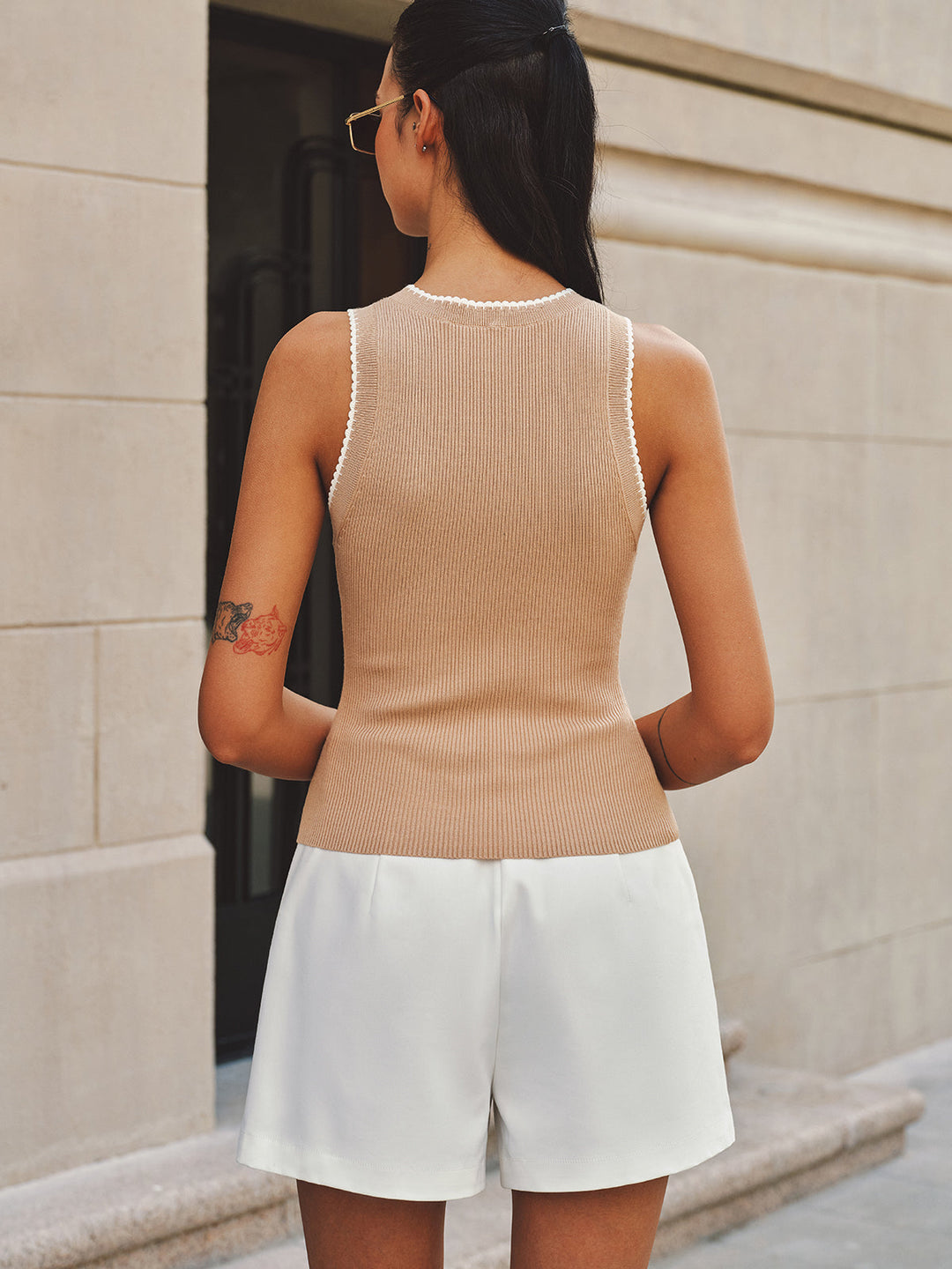 Scalloped Trim Ribbed Knit Tank Top