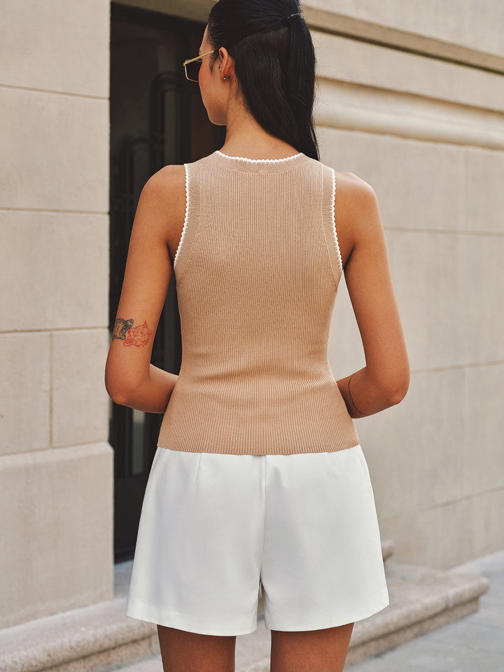 Scalloped Trim Ribbed Knit Tank Top