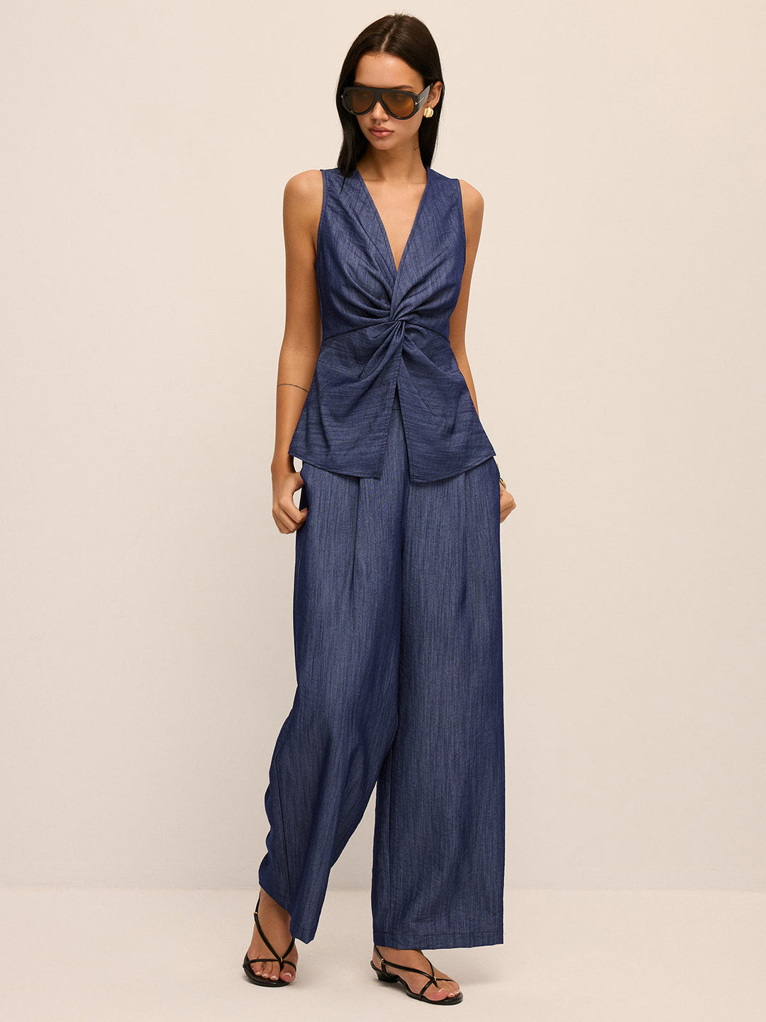 Twist Front Vest & Wide Leg Pants Set