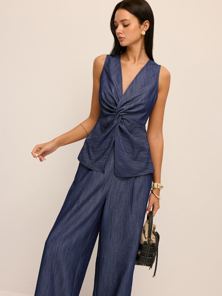 Twist Front Vest & Wide Leg Pants Set