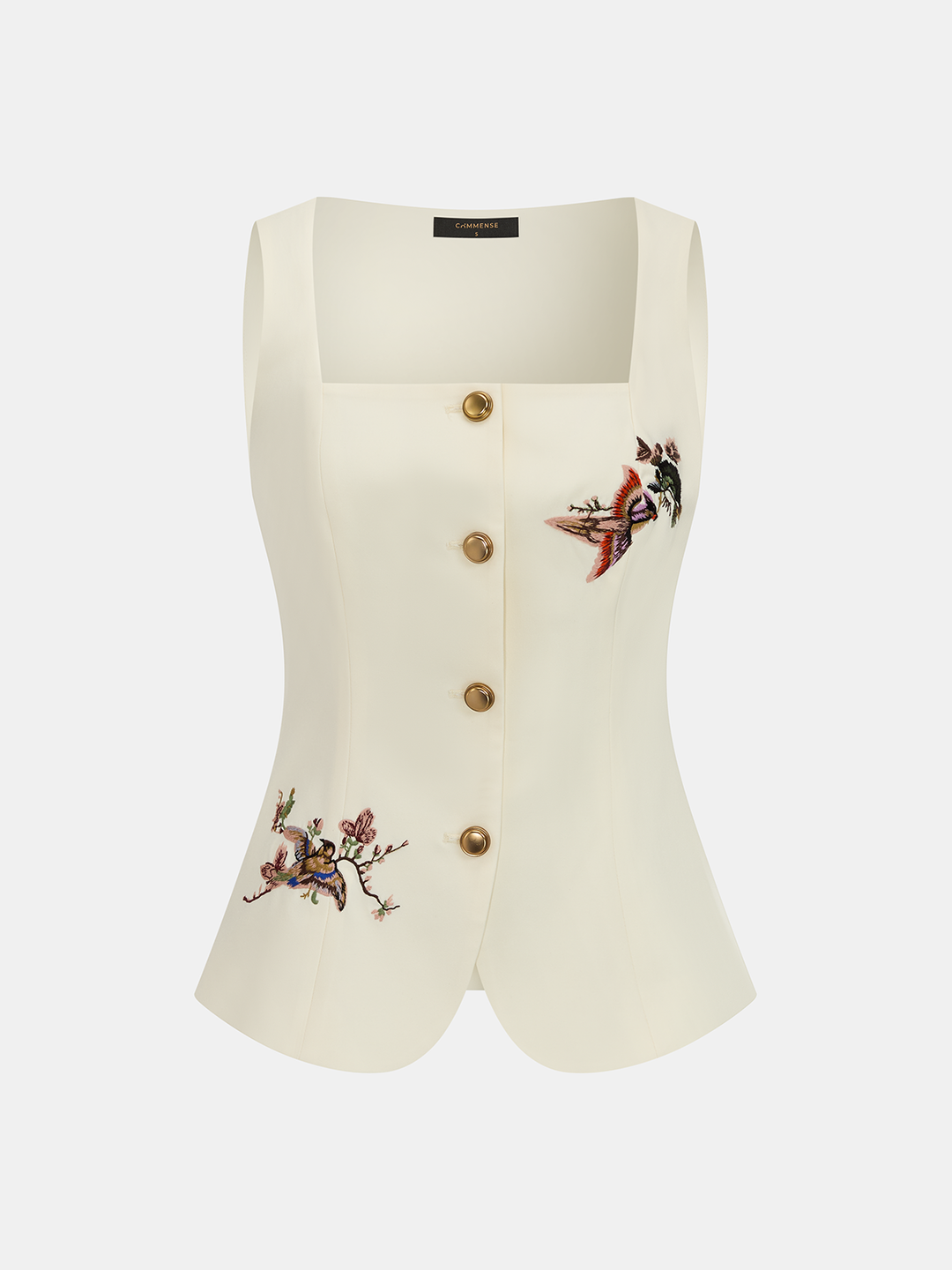 Floral Bird Embroidered Vest & Shorts Set