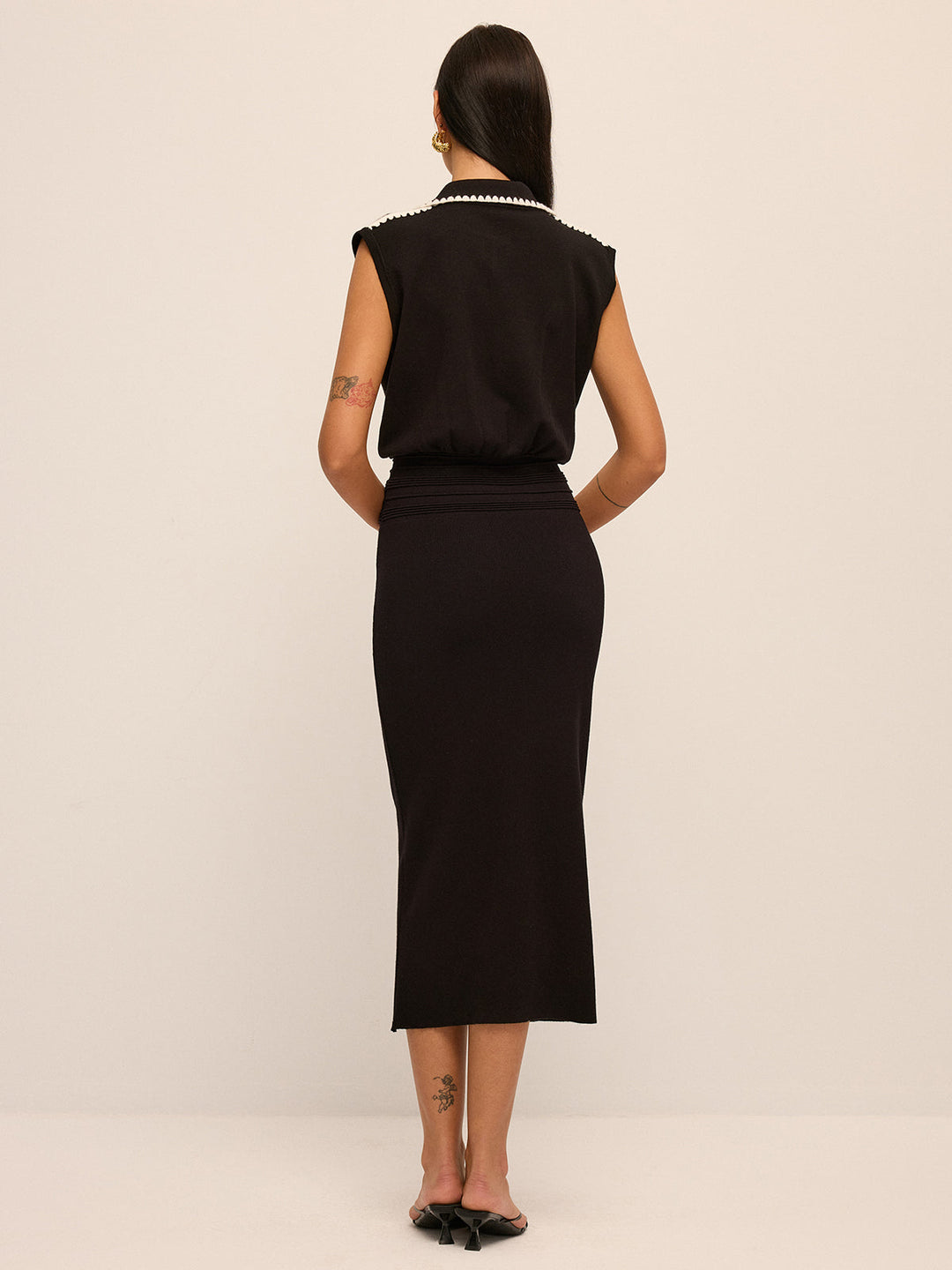 Contrast Trim Collared Smocked Waist Knit Dress