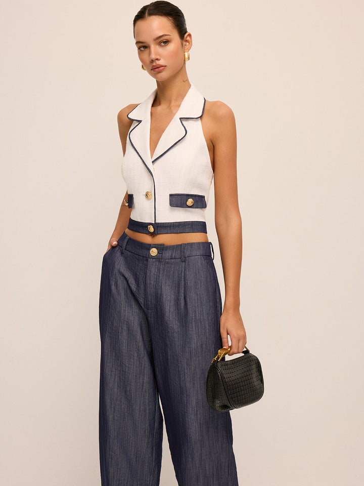 Sleeveless Halter Blazer Vest & Pants Set