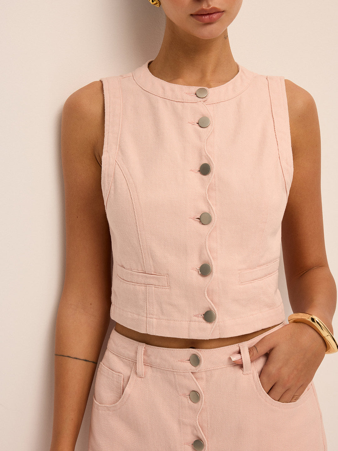 Scallop Edge Denim Vest & Mini Skirt Set