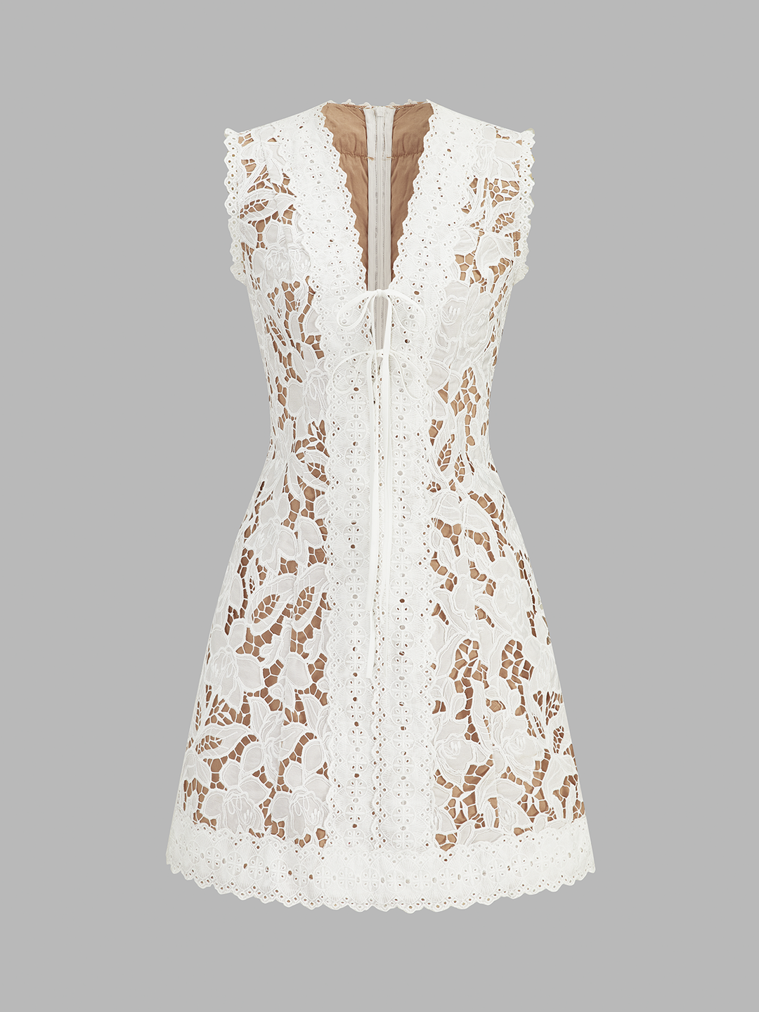 Sleeveless V Neck Lace Mini Dress