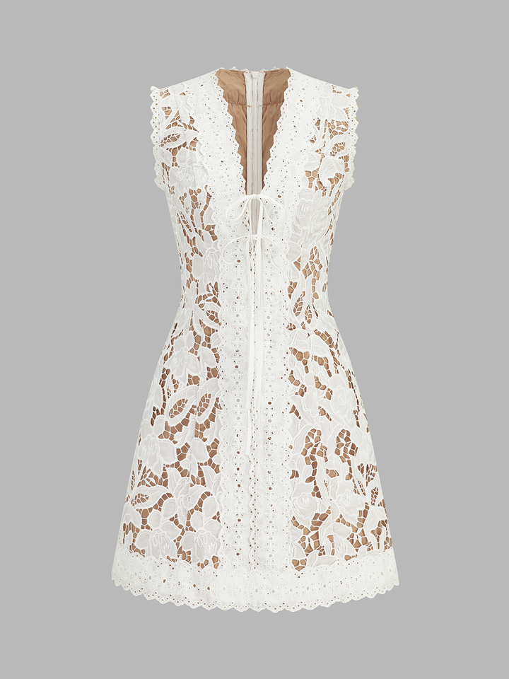 Sleeveless V Neck Lace Mini Dress
