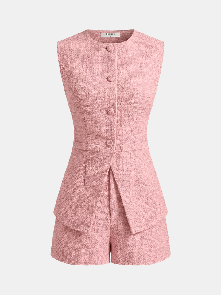 Tweed Sleeveless Vest & Shorts Set