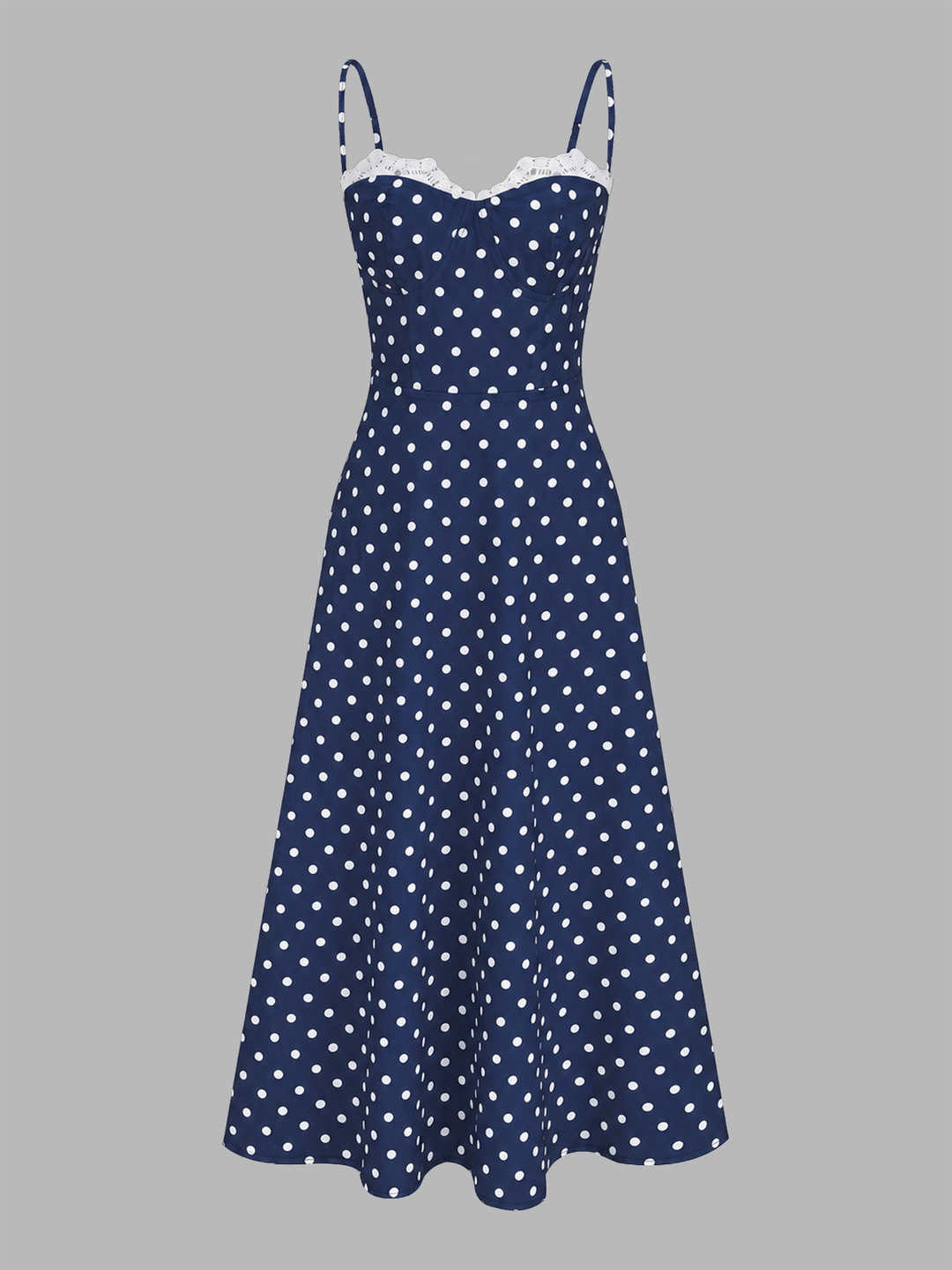 Polka Dot Lace Trim Cami Maxi Dress