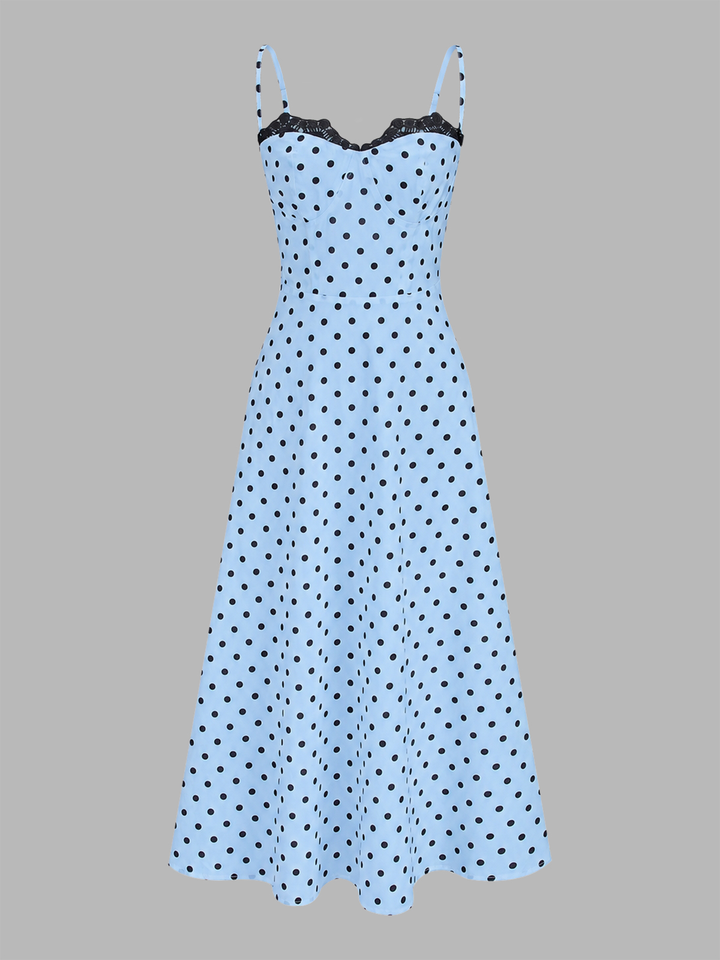 Polka Dot Lace Trim Cami Maxi Dress