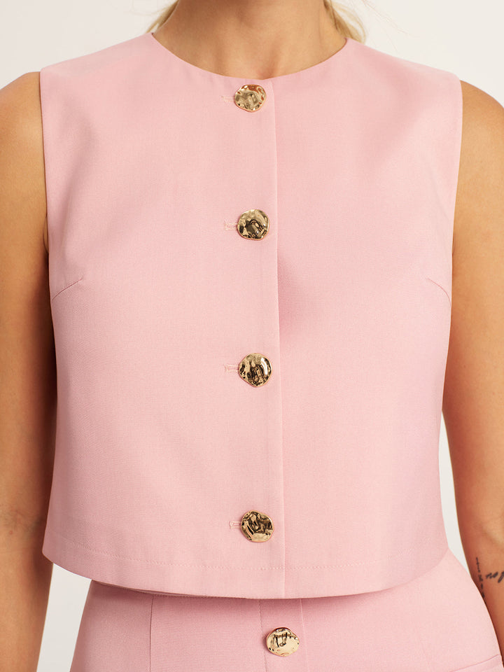 Metal Button Cropped Vest & Midi Skirt Set