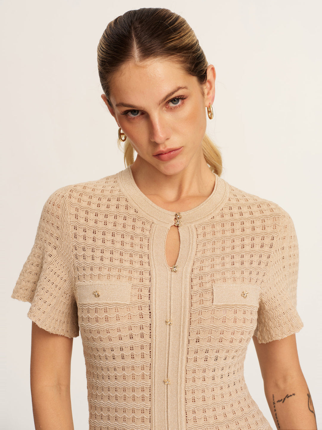 Short Sleeve Crochet Knit Mermaid Maxi Dress