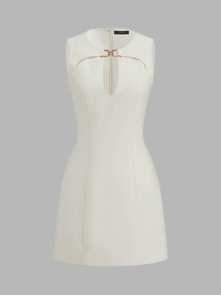 Metal Link Keyhole Neck Sleeveless Mini Dress