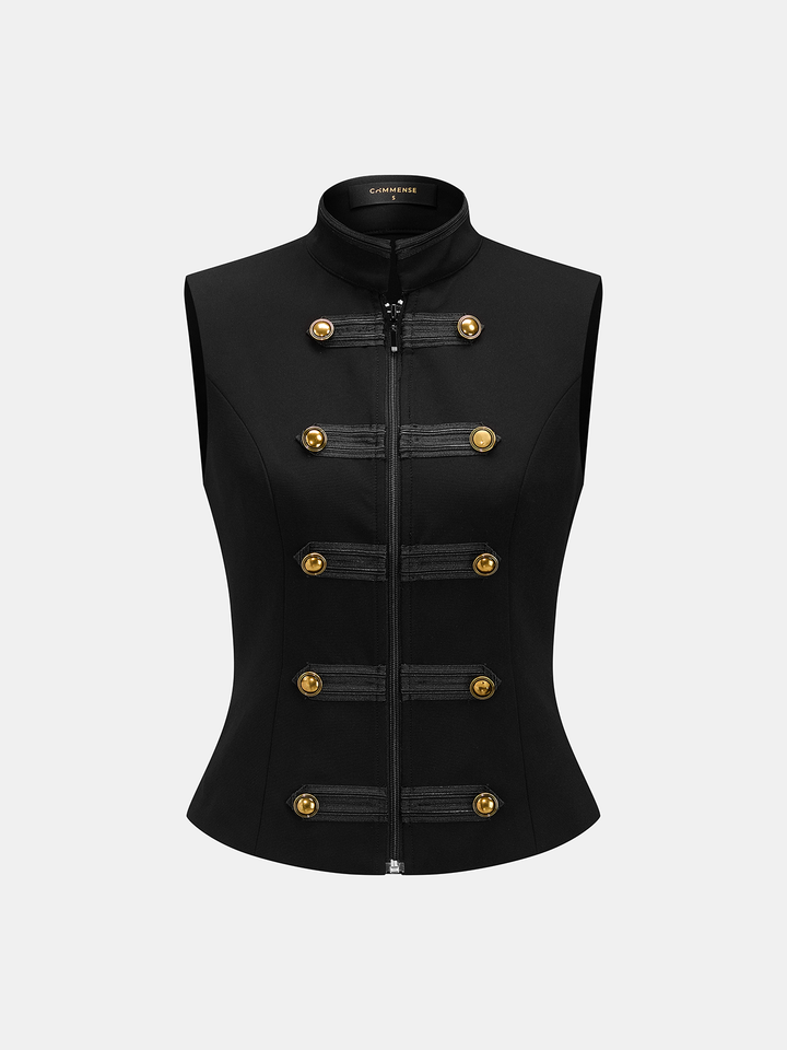 Napoleon Metal Detail Mandarin Collar Zipper Vest